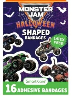 Monster Jam Halloween Shaped Bandages- set Of 3 Boxes